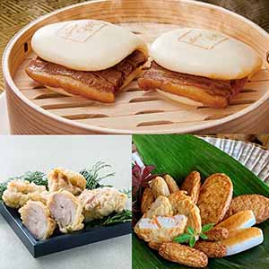 九州うまかもんセット(串木野 さつま揚げ詰合せ、綾鶏 とり天、長崎ふくみ屋 角煮卓袱まんじゅう)(L8099)【九州フェア】【サクワ】