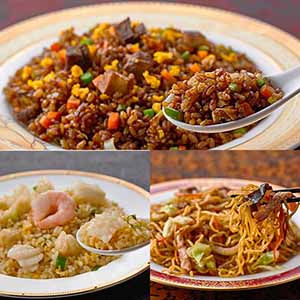 横浜中華街 状元樓 黒醤油炒飯・海鮮入り生姜炒飯・上海焼きそばセット(L8197)【中華特集】【サクワ】