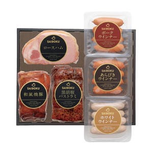 埼玉 SAIBOKU ロースハム、焼豚、パストラミセット(ロースハム、和風焼豚、黒胡椒パストラミ、ポークウインナー、あらびきウインナー、ホワイトウインナー各1個)【夏の贈りもの・お中元】【KN】