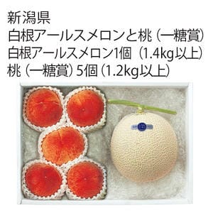 新潟県産 白根アールスメロンと桃(一糖賞) (白根アールスメロン1個、桃5個)【お届け期間:7月21日〜8月20日】【KN】