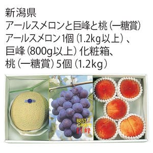 新潟県産 アールスメロンと巨峰と桃(一糖賞) (アールスメロン1個、巨峰(800g以上)、桃5個)【お届け期間:7月21日〜8月20日】【KN】