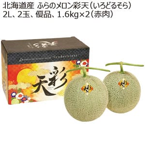 北海道産 ふらのメロン彩天(いろどるそら) 優品2L2玉 1.6kg(赤肉) 【お届け期間:8/1(土)〜9/30(水)】【MK】