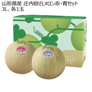 山形県産 庄内砂丘メロン赤・青セット 3L各1玉 【お届け期間:7/20(月)〜7/31(金)】【MK】