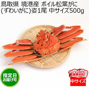 鳥取県 境港産 ボイル松葉がに(ずわいがに)姿1尾 中サイズ500g【おいしいお取り寄せ】