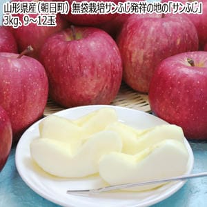 山形県産(朝日町) 無袋栽培サンふじ発祥の地の「サンふじ」 9〜12個、3kg【お届け期間:11月20日〜12月31日】【MK】